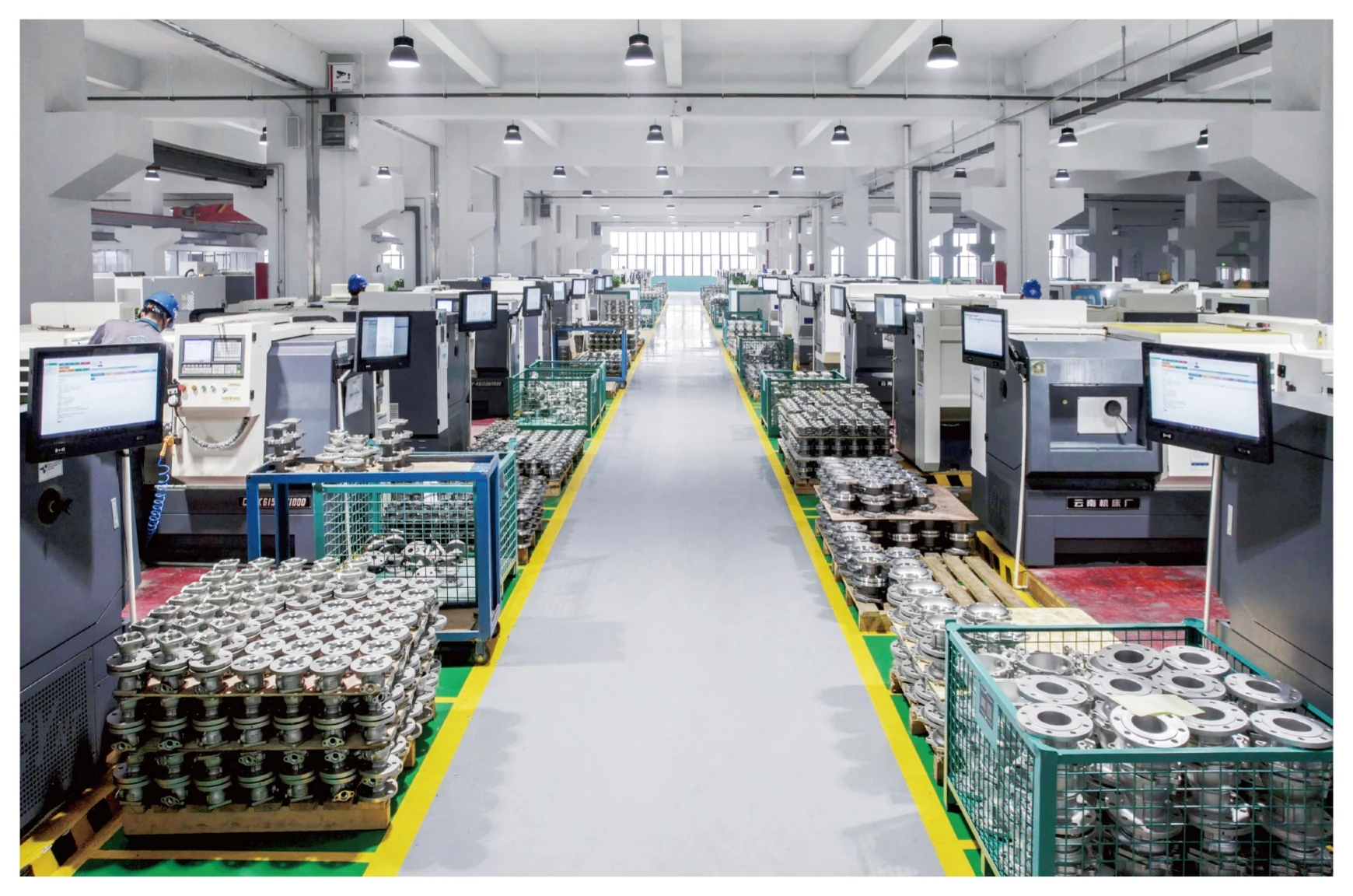 Organized CNC production floor for valve components